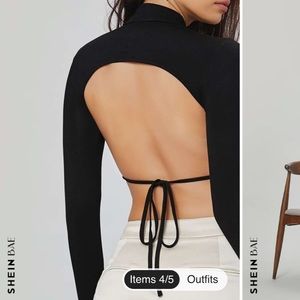 White Long Sleeve Open Back Crop Top